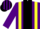 Silk - Purple, broad black stripe, yellow braces, purple sleeves, striped cap