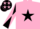 Silk - Pink, black star, black and pink diabolo on sleeves, black cap, pink stars