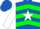 Silk - Royal blue, white star, green chevrons & white star on sleeves, royal blue cap