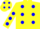 Silk - Yellow body, blue spots, yellow arms, blue spots, yellow cap, blue spots