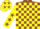 Silk - Brown and yellow check, yellow sleeves, brown stars