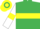 Silk - Emerald green, yellow hoop, white sleeves, yellow armlets, yellow and emerald green hooped cap