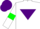 Silk - White body, purple inverted triangle, white arms, green armlets, purple cap