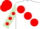 Silk - White, large red spots, light green sleeves, red spots, red cap