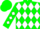 Silk - Green, white diamond hoops, white diamonds on sleeves, green cap