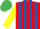 Silk - Red and royal blue stripes, yellow sleeves, emerald green cap