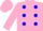 Silk - dark Pink, blue spots, dark pink sleeves, dark pink cap, dark pink cap, blue spots