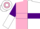 Silk - Pink and white halved horizontally,  purple hoop, purple and white halved sleeves