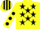 Silk - YELLOW, black stars, yellow sleeves, black spots, striped cap