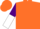 Silk - Orange, purple yoke, green 'e', purple and white vertical halved sleeves, orange cap