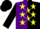 Silk - Purple and black halves, yellow 'w', yellow stars on black sleeves, black cap