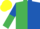 Silk - Emerald green and royal blue (halved), sleeves reversed, yellow cap