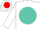 Silk - White, red 'mh' in turquoise ball, white sleeves