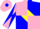 Silk - Pink, blue quarters, blue 'jr' in yellow diamond, pink and blue diagonal quartered sleeves