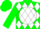 Silk - Green, green 'w' in white ball, white diamonds on green sleeves