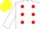Silk - White, red spots, white sleeves, yellow cap