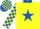 Silk - Yellow, royal blue star and collar, checked sleeves and cap, royal blue peak