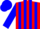 Silk - Red, blue stripes on sleeves, blue triangle with 'jr', blue cap