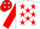 Silk - White, red 'b/m', white framed red stars on red sleeves
