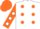Silk - White, orange dots, orange sleeves, white dots, orange cap