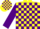 Silk - Yellow, purple 'v' emblem on back, purple blocks on sleeves