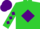 Silk - Chartreuse, white framed purple diamond, purple diamonds on sleeves, purple cap