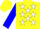 Silk - Yellow, blue 'a', white stars on blue sleeves, yellow cap