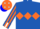 Silk - Royal blue,orange diamond hoop,striped sleeves,white cuffs,orange cap, white diamonds,blue peak