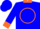 Silk - Blue, orange circle 'p' on back, orange cuffs & collar
