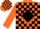 Silk - Orange, black diamond blocks, black 'r' on orange sleeves