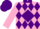 Silk - pink, purple diamond and collar, purple diamonds on pink sleeves, purple cap
