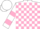 Silk - white and pink blocks, white and pink bars on sleeves, white cap