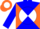 Silk - Blue, orange diagonal quarters, orange 'j' on white ball