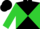 Silk - Black and lime green diagonal quarters, lime  'b' and 'l', black bars on lime sleeves, black cap