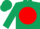Silk - Dark green, green m on red ball, dark green cap