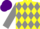 Silk - Yellow and grey diamonds, grey sleeves, purple cap