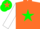 Silk - Dayglo orange, dayglo green star, white sleeves, dayglo green cap, dayglo orange star and peak