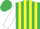 Silk - Emerald green and yellow stripes, white sleeves, emerald green cap