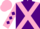 Silk - purple, pink cross sashes, pink sleeves, purple diamonds, pink cap