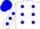 Silk - White, red circled 'l', blue dots, blue dots on sleeves, blue cap