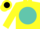 Silk - Yellow, black 's' in turquoise flying ball, yellow sleeves