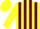 Silk - Yellow and maroon stripes, maroon stripe on yellow sleeves, yellow cap