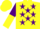 Silk - Yellow, purple stars, purple and yellow halved sleeves, yellow cap, purple peak