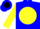 Silk - Blue, black 'r' on pink trimmed yellow ball, yellow sleeves