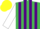 Silk - EMERALD GREEN and PURPLE stripes, WHITE sleeves, YELLOW cap