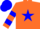 Silk - Orange, blue star, blue hoops on sleeves, blue cap