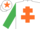 Silk - White, orange cross of lorraine, emerald green sleeves, white cap, orange star