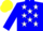 Silk - Blue, white 'b' and stars on red and grey shield, yellow cap