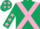 Silk - Dark green, pink cross belts, dark green sleeves, pink stars, dark green cap, pink stars