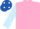 Silk - Pink, light blue sleeves, royal blue cap, white spots